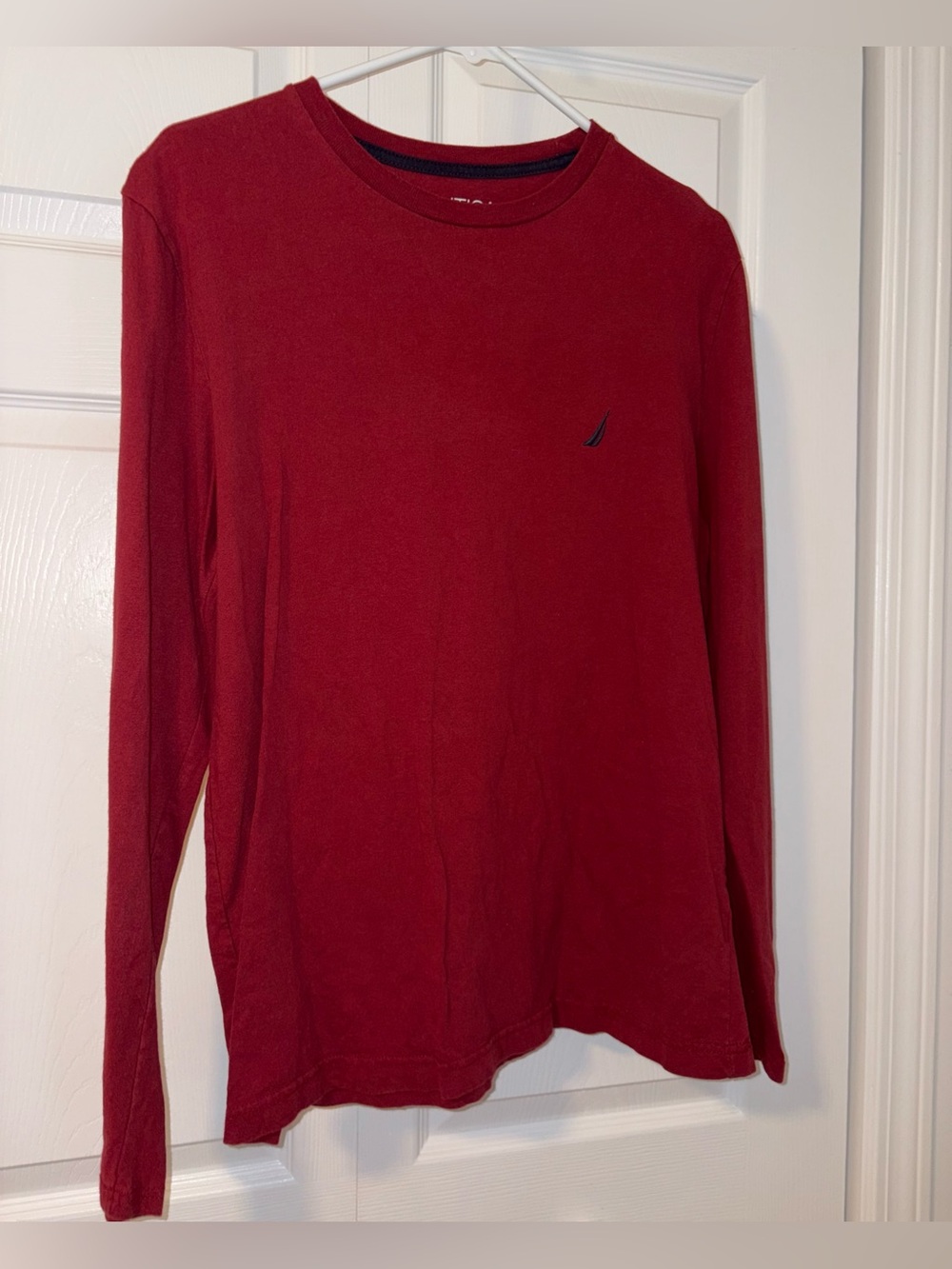 Nautica Men's Deep Red Long Sleeve Crewneck Shirt
